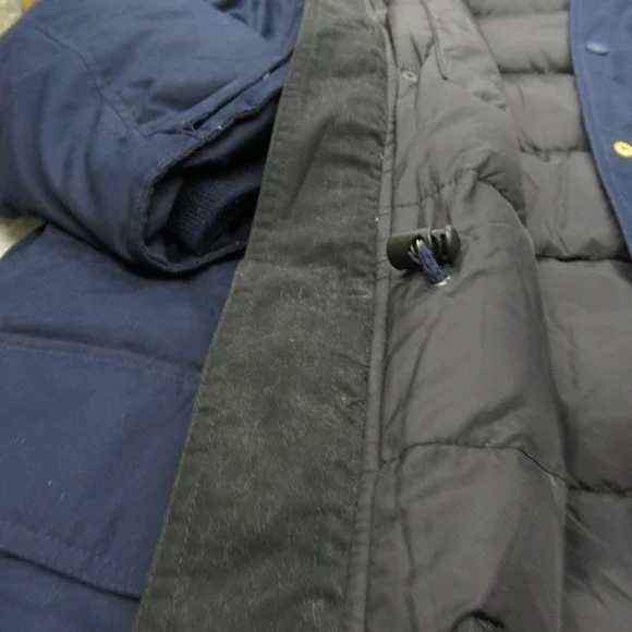 Eddie Bauer Down Jacket Mens XL‎ Tall Blue Hooded Insulated Wool Blend Full Zip